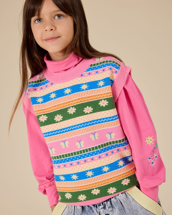 Goldie + Ace Flutter By Sweater Vest - Pink Multi