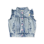 Elodie Embroidered Denim Vest - Light Denim