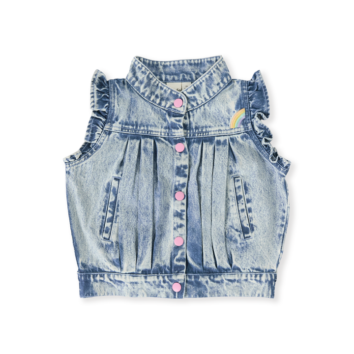 Goldie + Ace Elodie Embroidered Denim Vest - Light Denim
