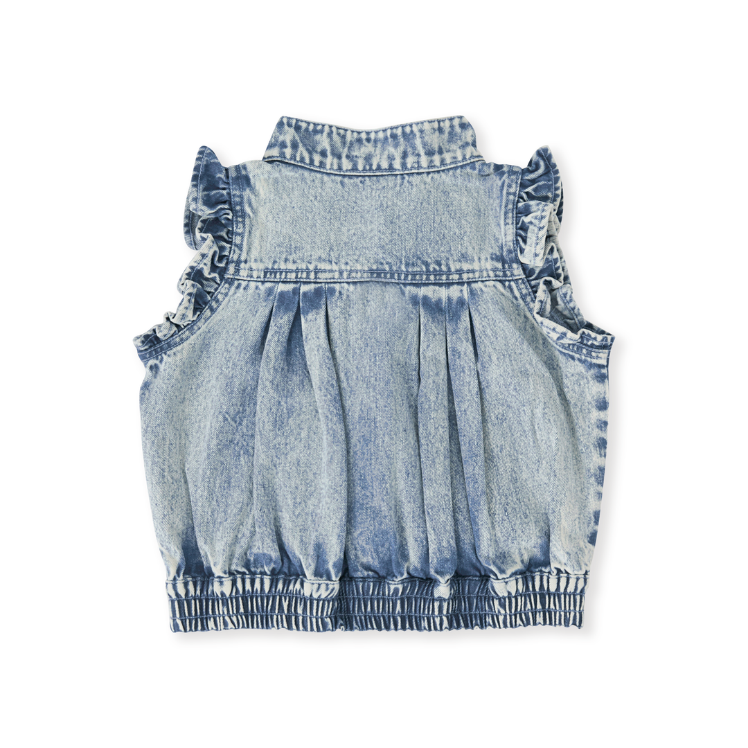 Goldie + Ace Elodie Embroidered Denim Vest - Light Denim