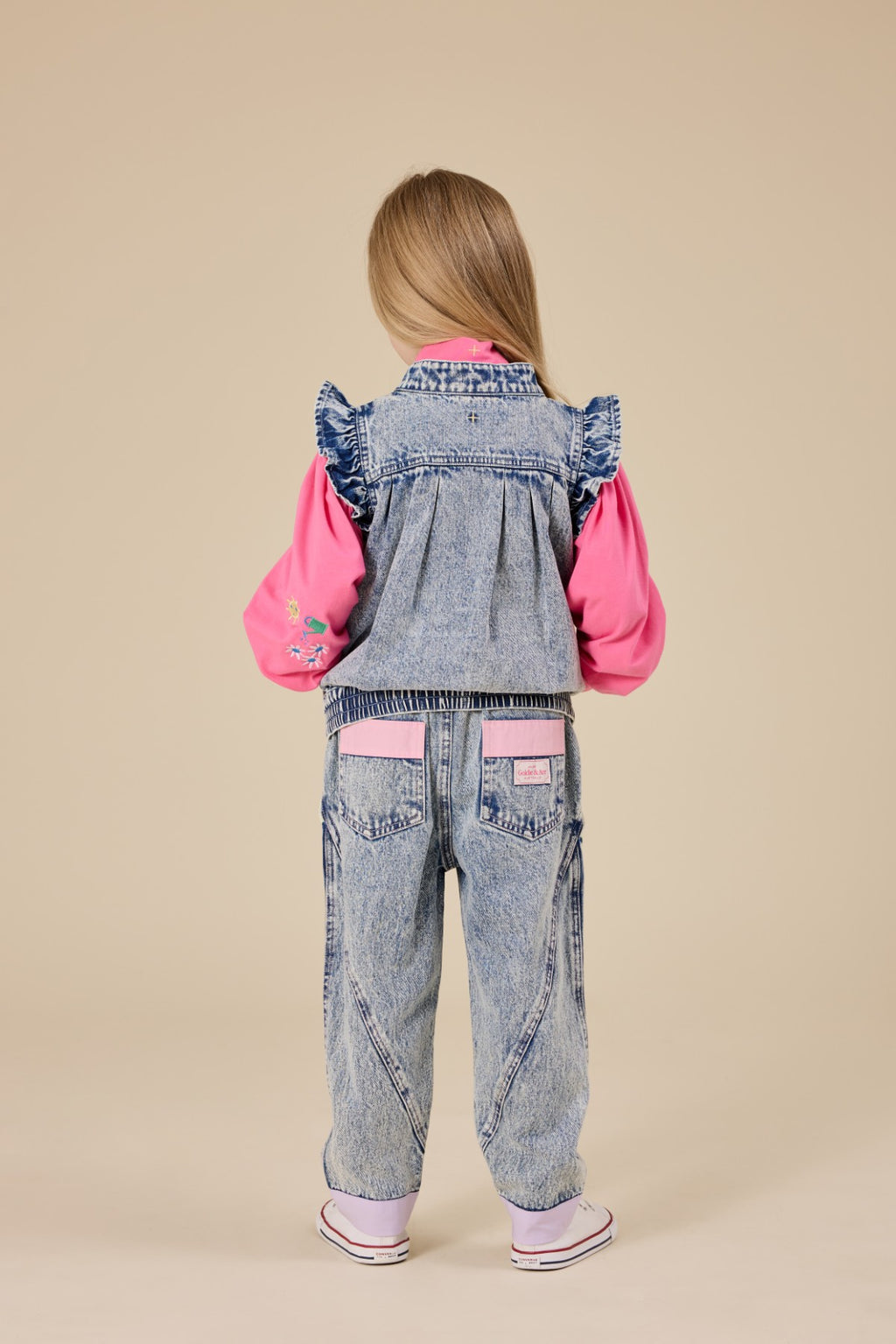 Goldie + Ace Elodie Embroidered Denim Vest - Light Denim