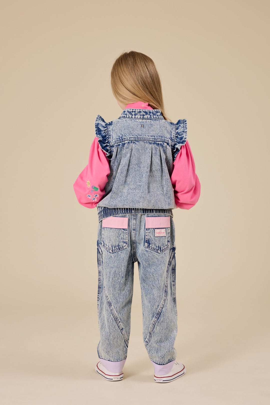 Goldie + Ace Elodie Embroidered Denim Vest - Light Denim