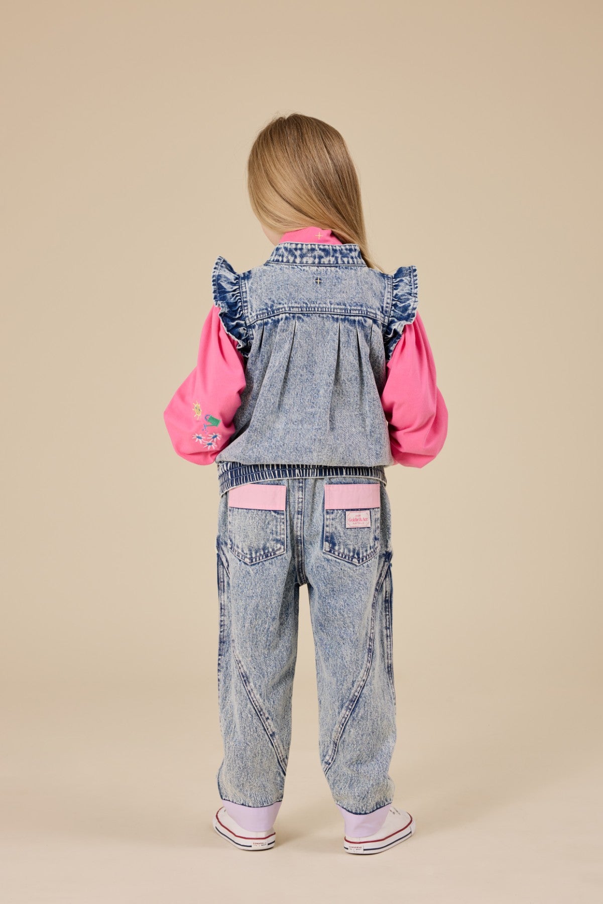 Goldie + Ace Elodie Embroidered Denim Vest - Light Denim