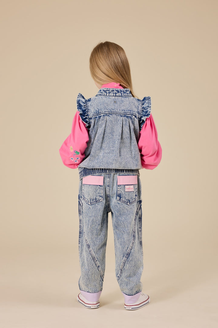 Goldie + Ace Elodie Embroidered Denim Vest - Light Denim