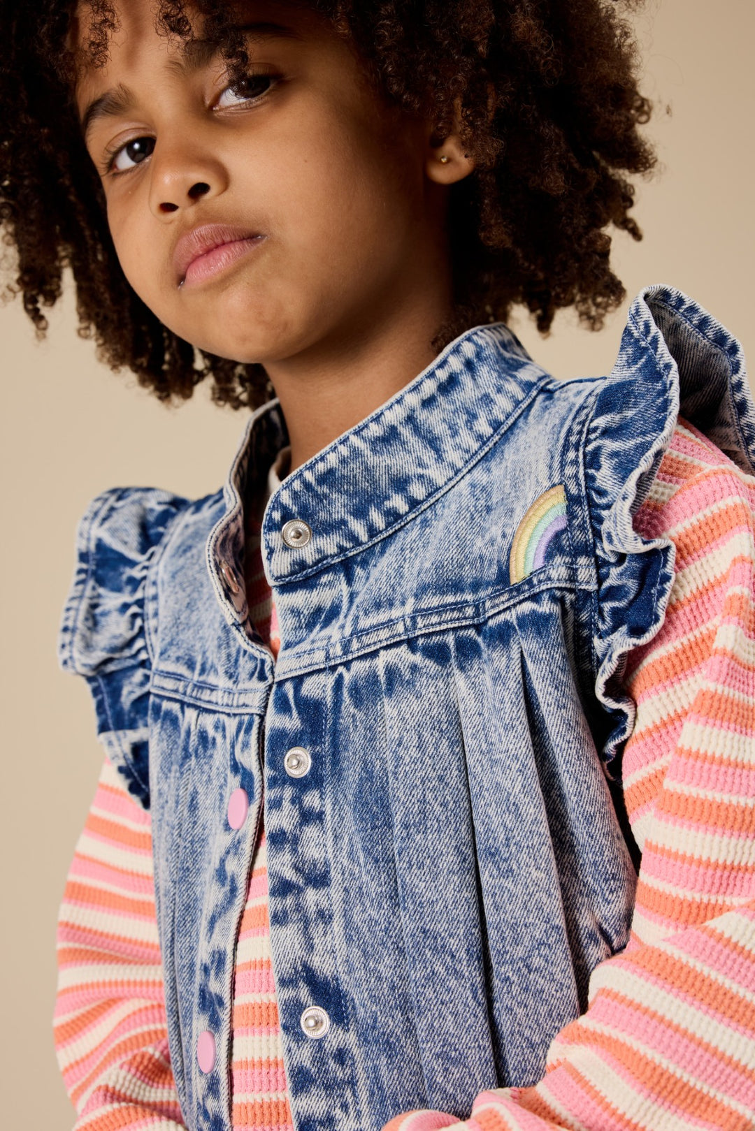 Goldie + Ace Elodie Embroidered Denim Vest - Light Denim