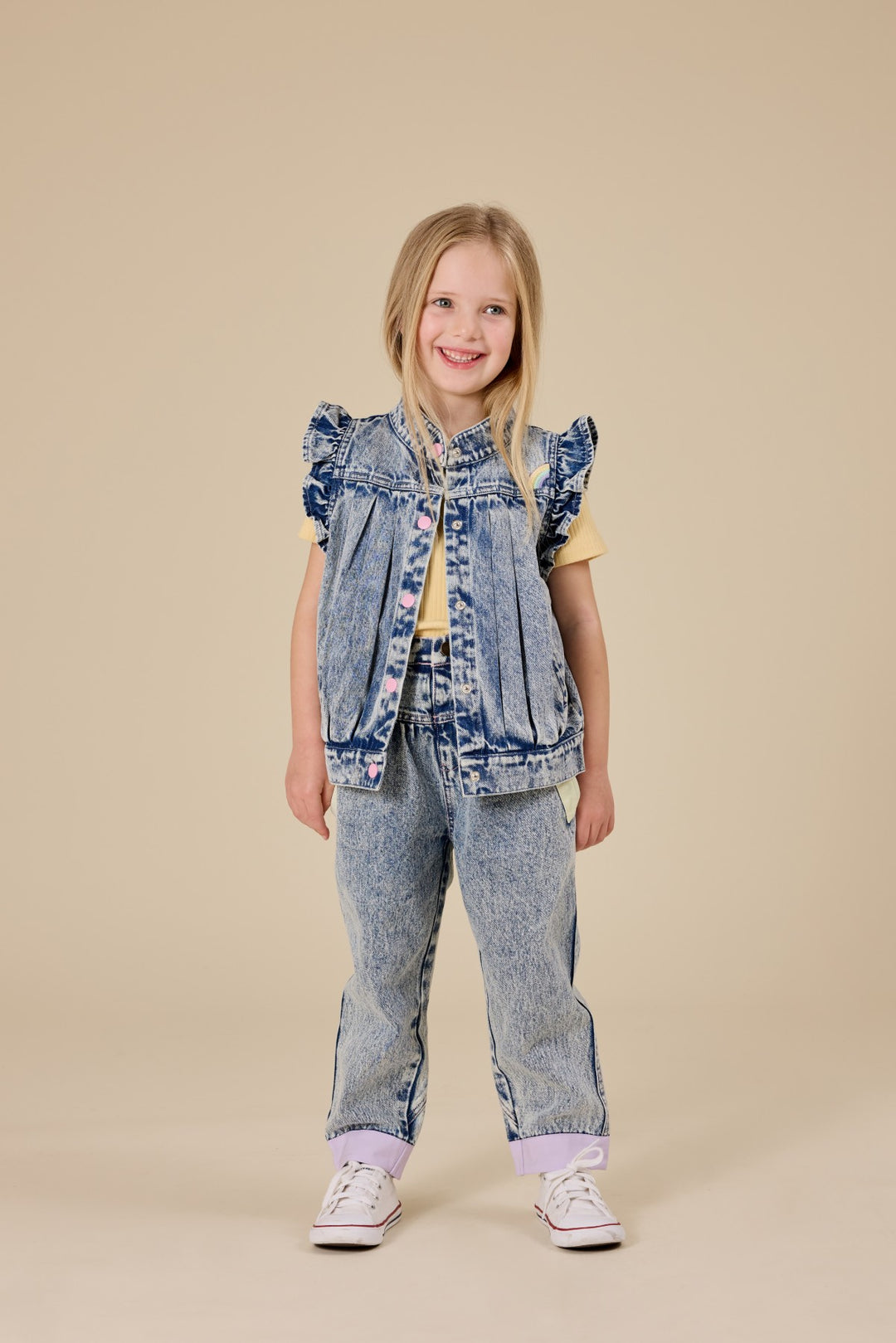 Goldie + Ace Elodie Embroidered Denim Vest - Light Denim
