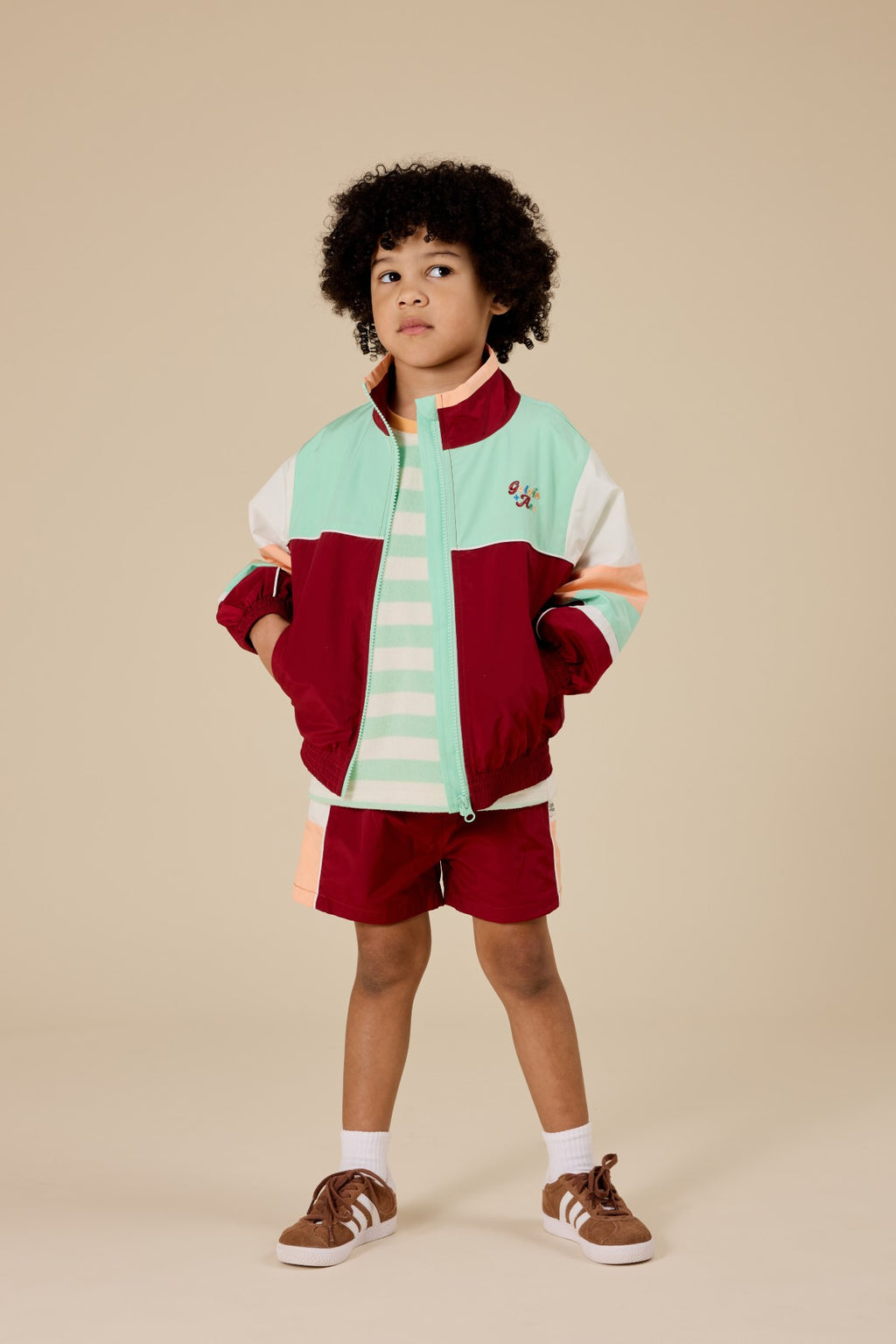 Goldie + Ace Retro Sporty Shorts - Brick/Peapod