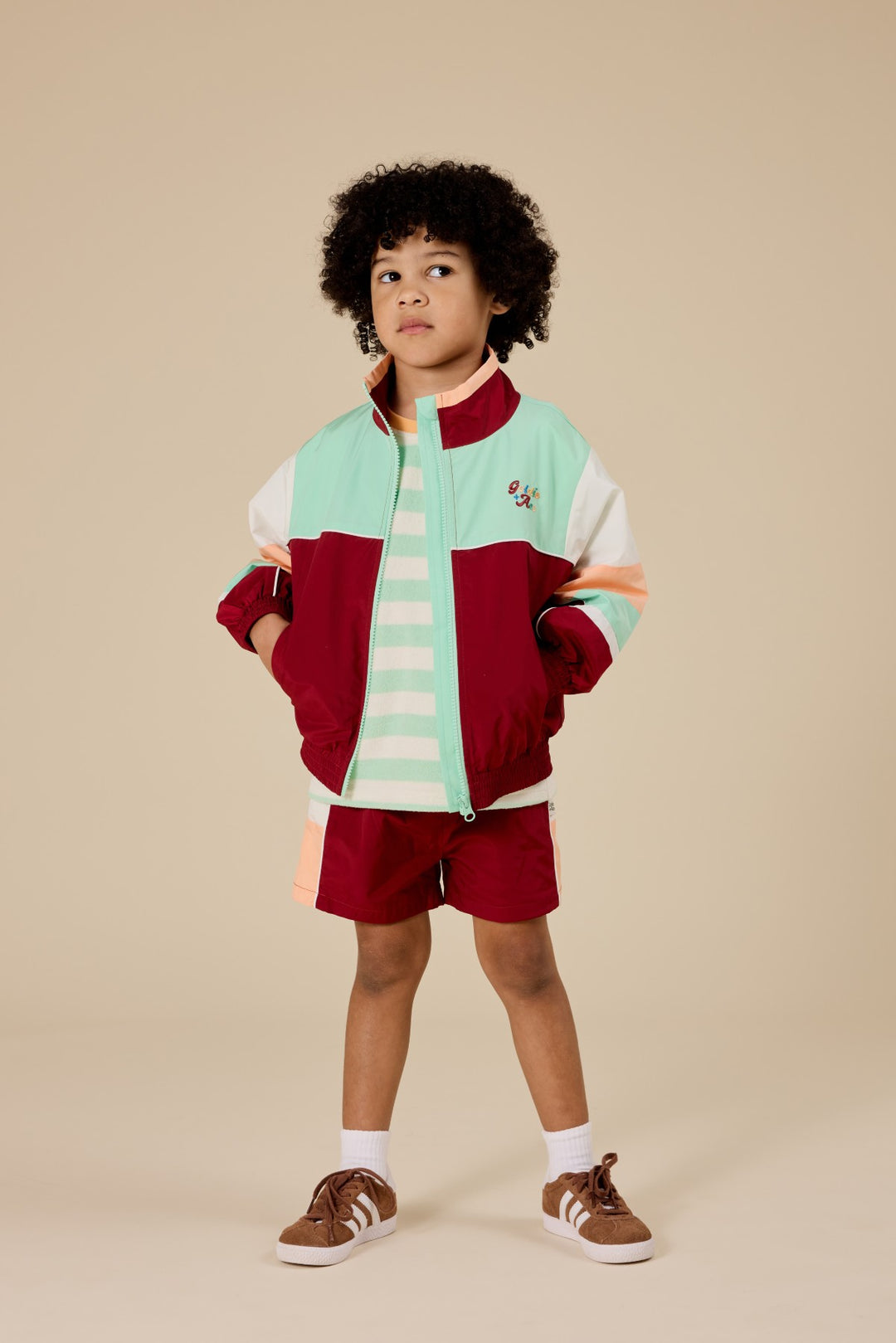 Goldie + Ace Retro Sporty Shorts - Brick/Peapod