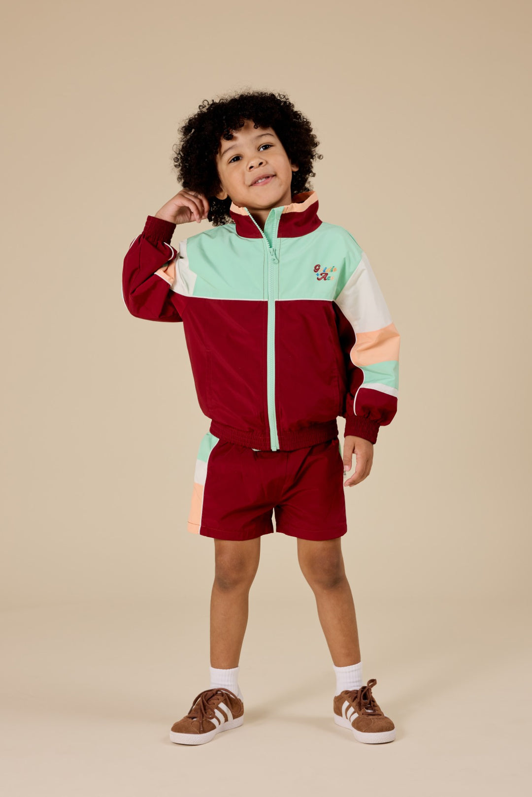 Goldie + Ace Fun Run Retro Spray Jacket - Brick/Peapod