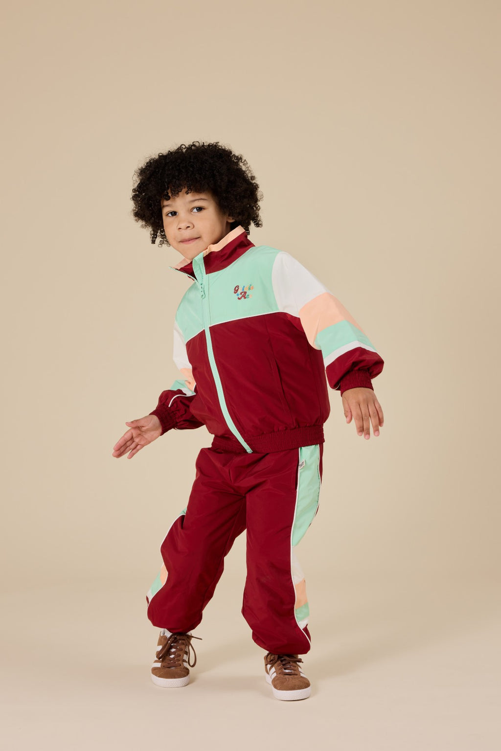 Goldie + Ace Fun Run Retro Spray Jacket - Brick/Peapod