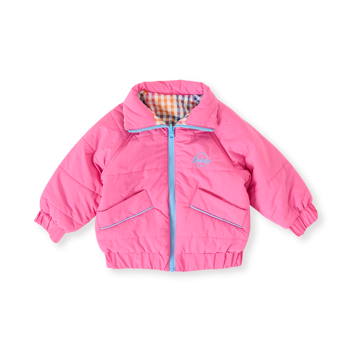 Goldie + Ace Rainbow Gingham Reversible Puffer Jacket - French Rose/Rainbow