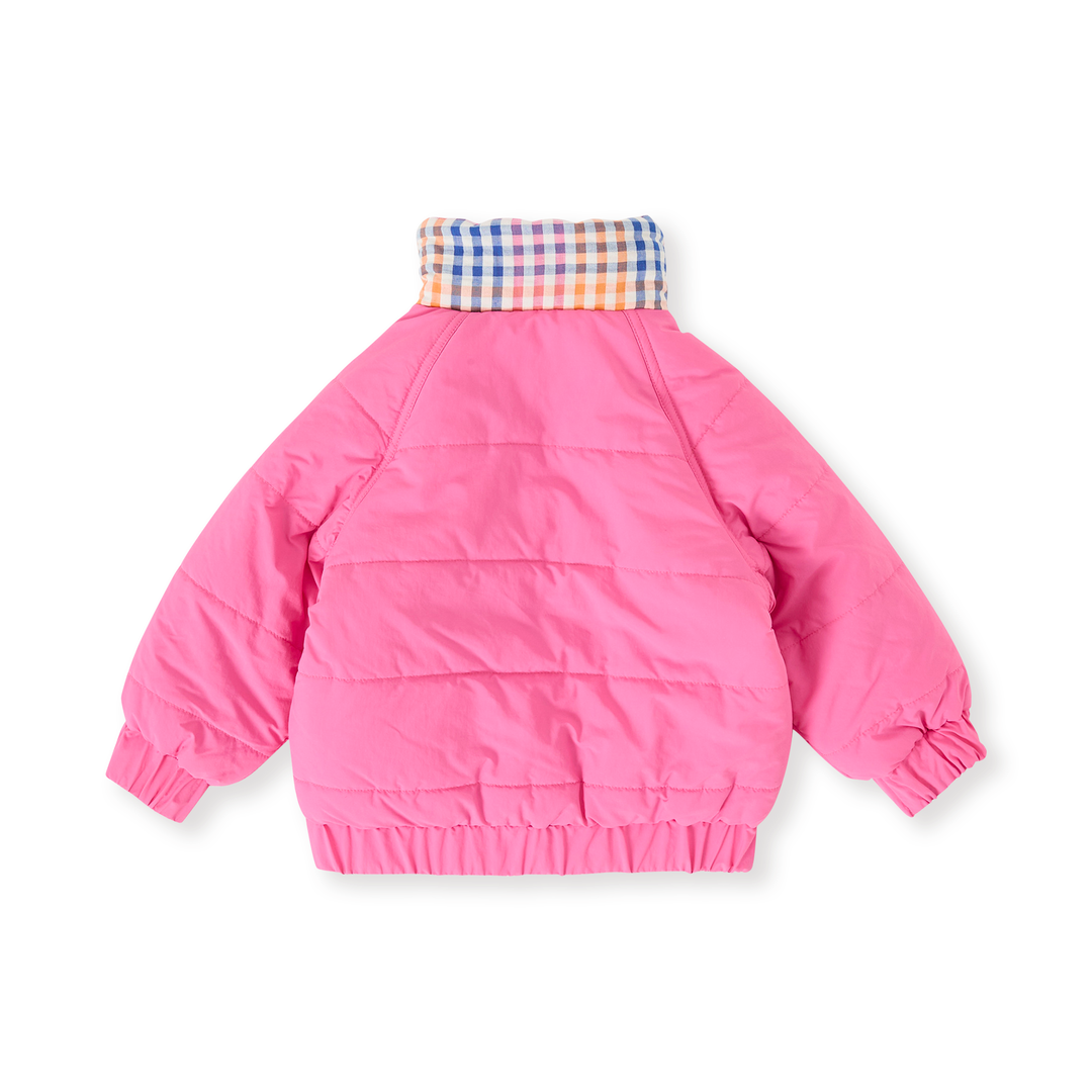 Goldie + Ace Rainbow Gingham Reversible Puffer Jacket - French Rose/Rainbow