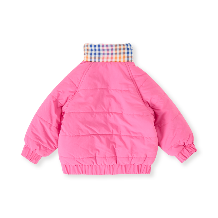 Goldie + Ace Rainbow Gingham Reversible Puffer Jacket - French Rose/Rainbow