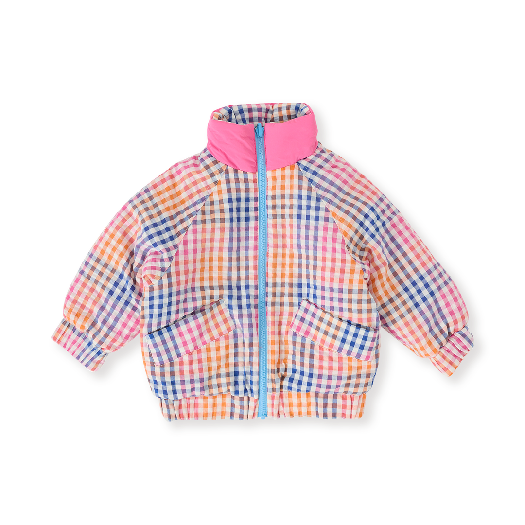 Goldie + Ace Rainbow Gingham Reversible Puffer Jacket - French Rose/Rainbow