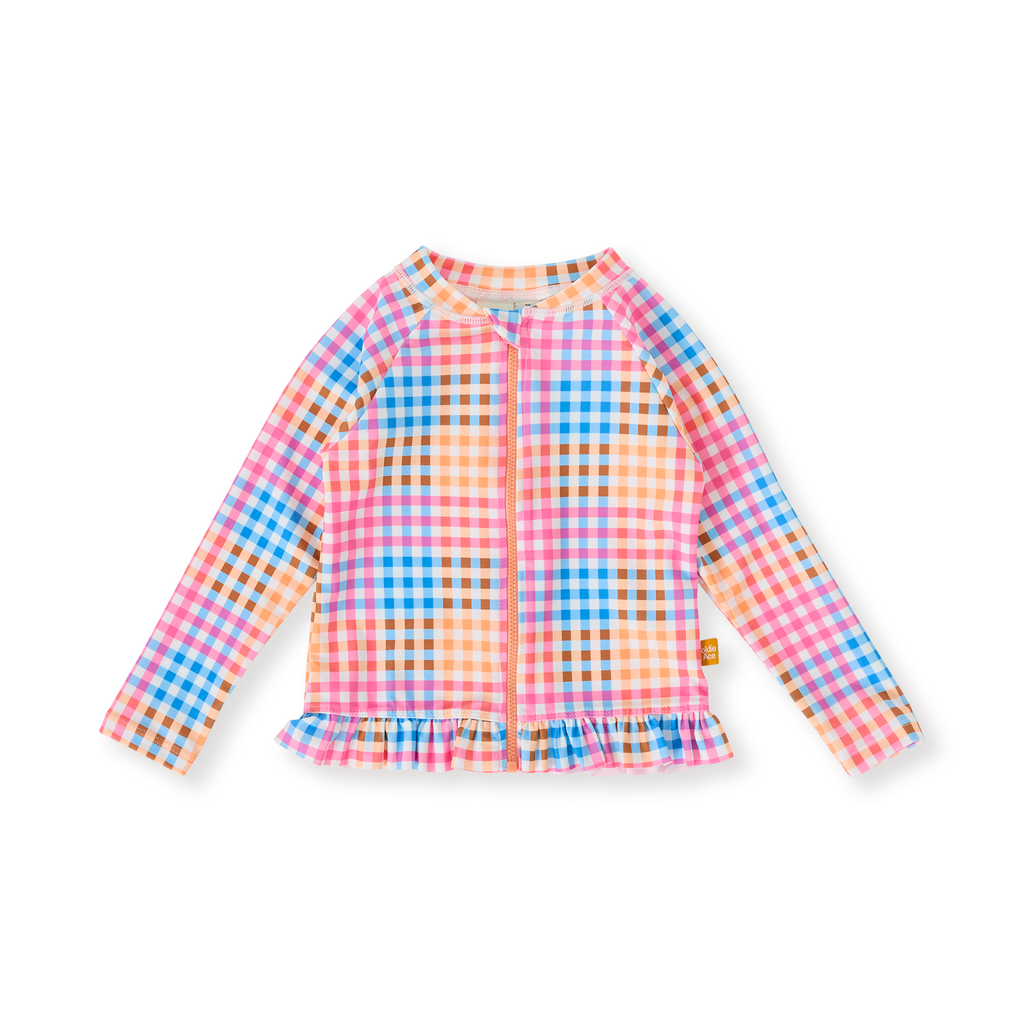 Rainbow Gingham Zip Up Rashguard