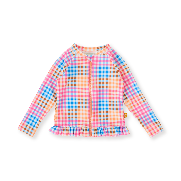 Goldie + Ace Rainbow Gingham Zip Up Rashguard