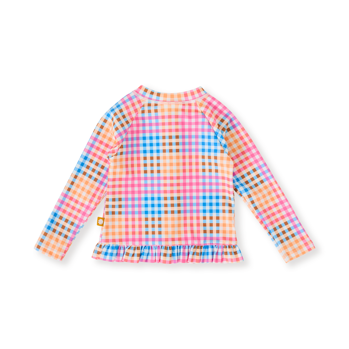 Goldie + Ace Rainbow Gingham Zip Up Rashguard