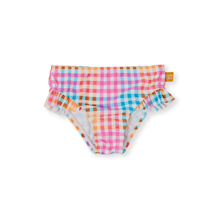 Goldie + Ace Rainbow Gingham Frill Waist Bikini Bottom