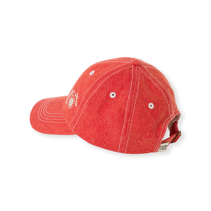 Goldie + Ace Tate Embroidered Denim Cap - Apple Red