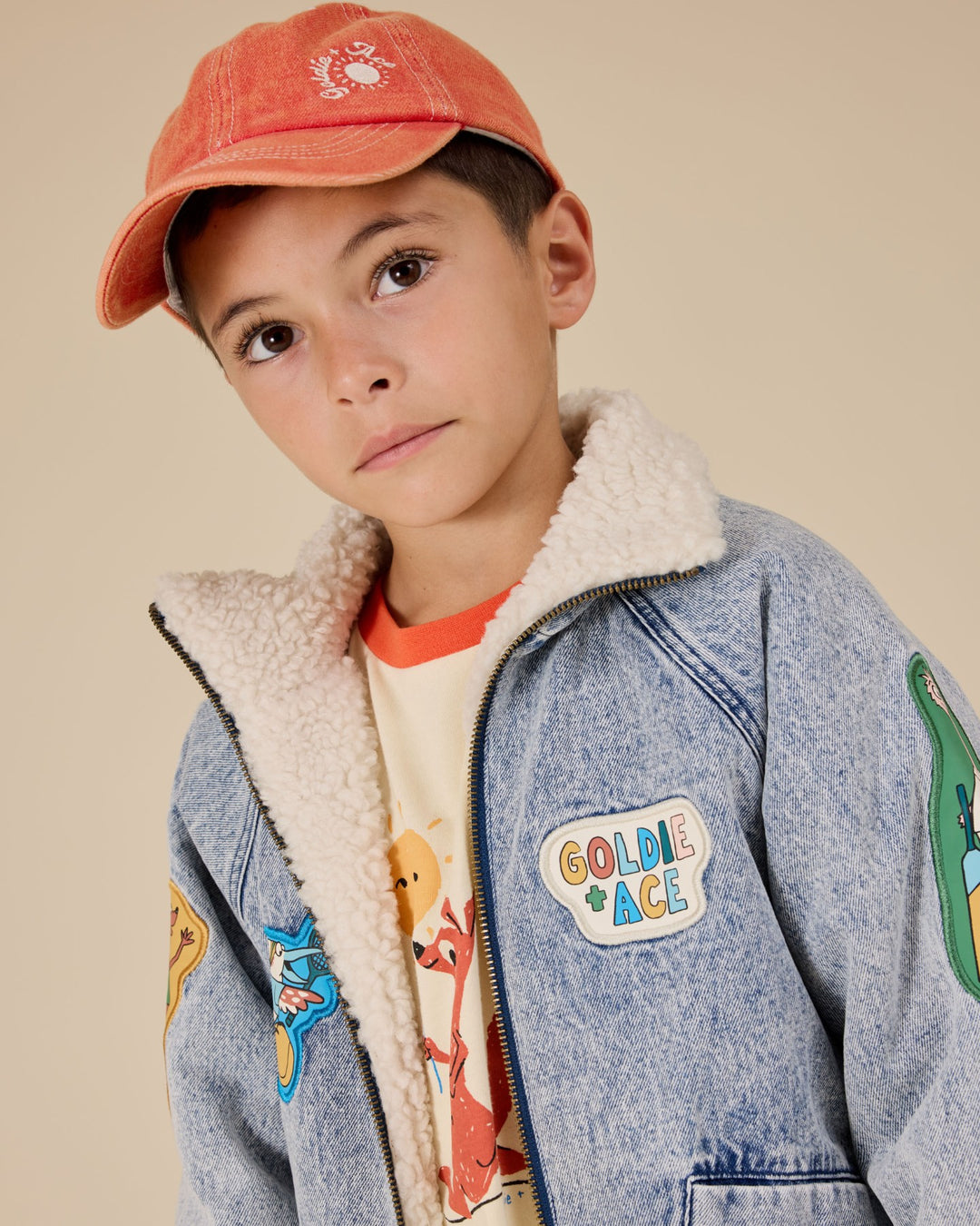 Goldie + Ace Tate Embroidered Denim Cap - Apple Red