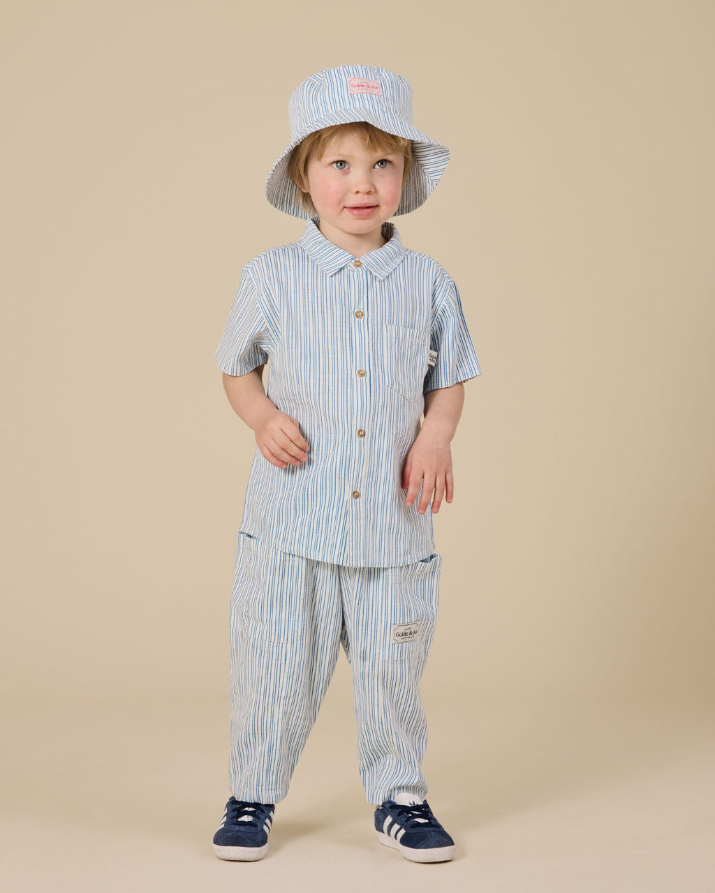 Goldie + Ace Sailor Stripe Kit Linen Pants - Ocean/Ivory
