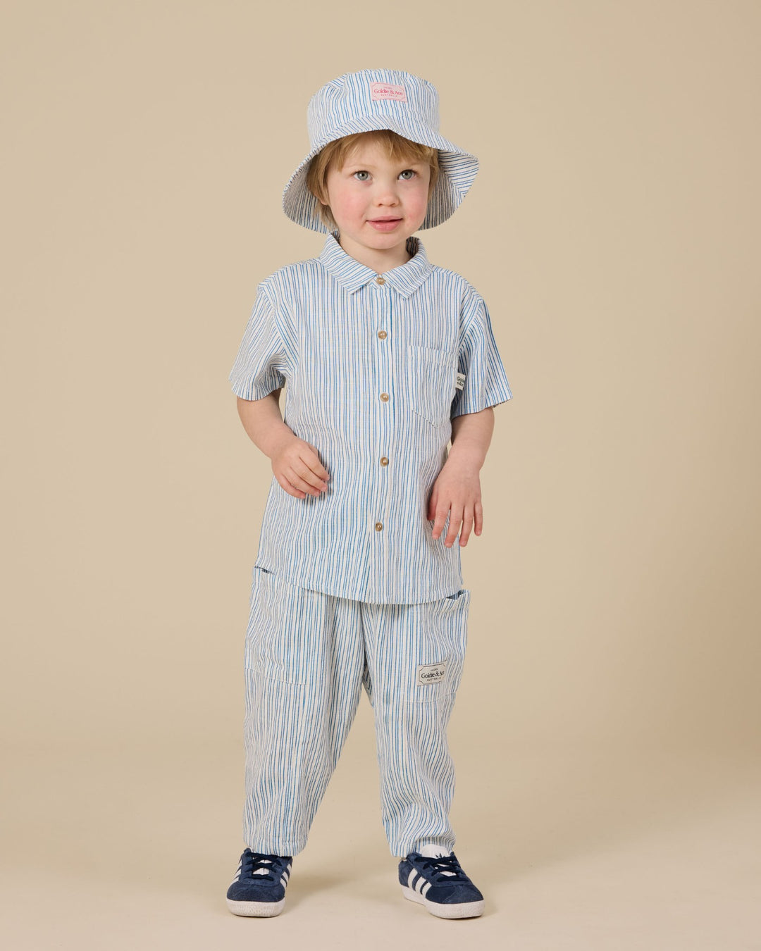 Goldie + Ace Sailor Stripe Kit Linen Pants - Ocean/Ivory