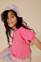 Pointelle Puff Knit Top - Pink Lemonade