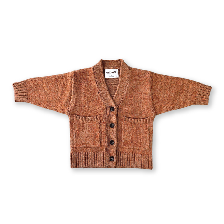 Grown Fleck Yarn Pocket Cardigan - Tawny