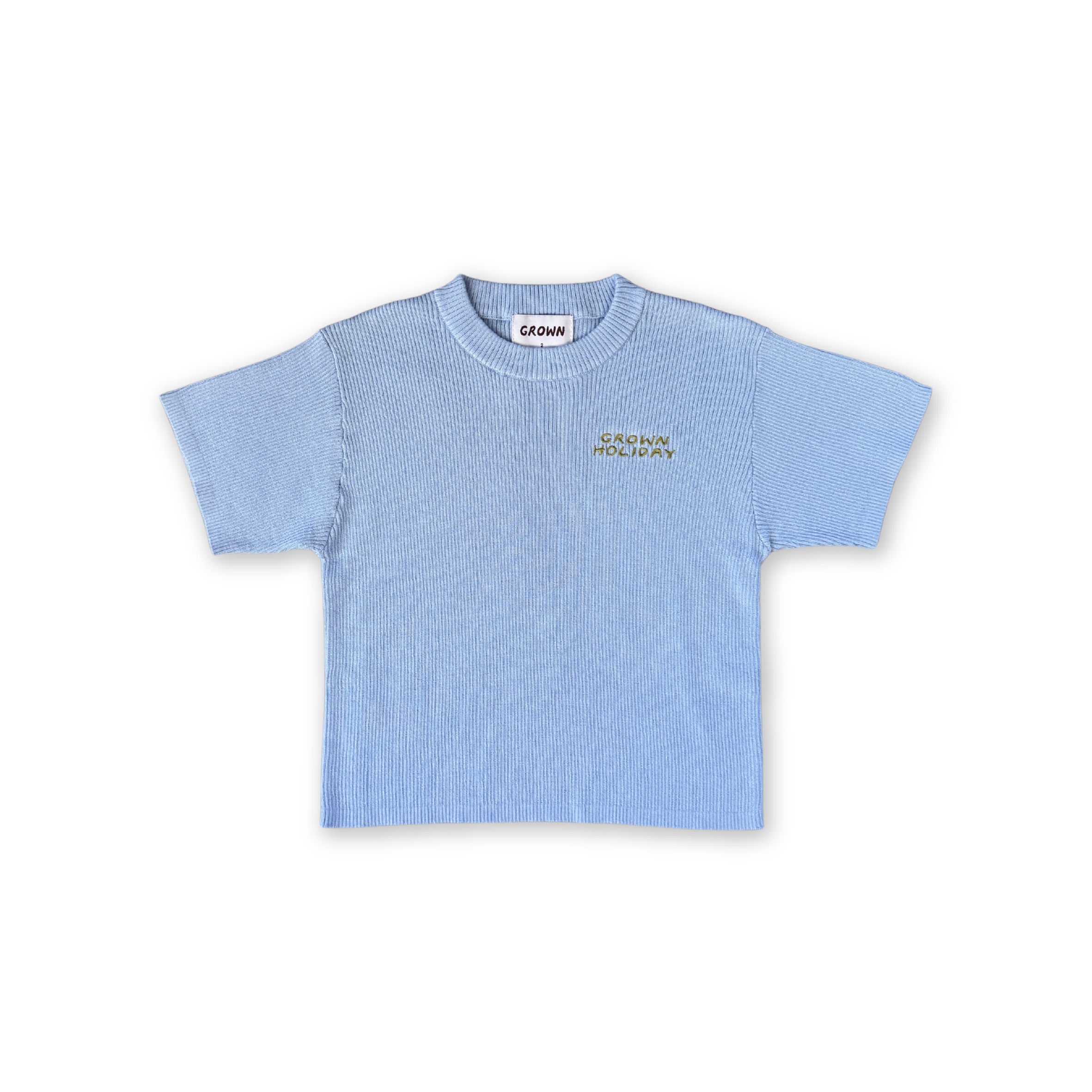 Organic Ribbed Knit Logo Tee - Ocean