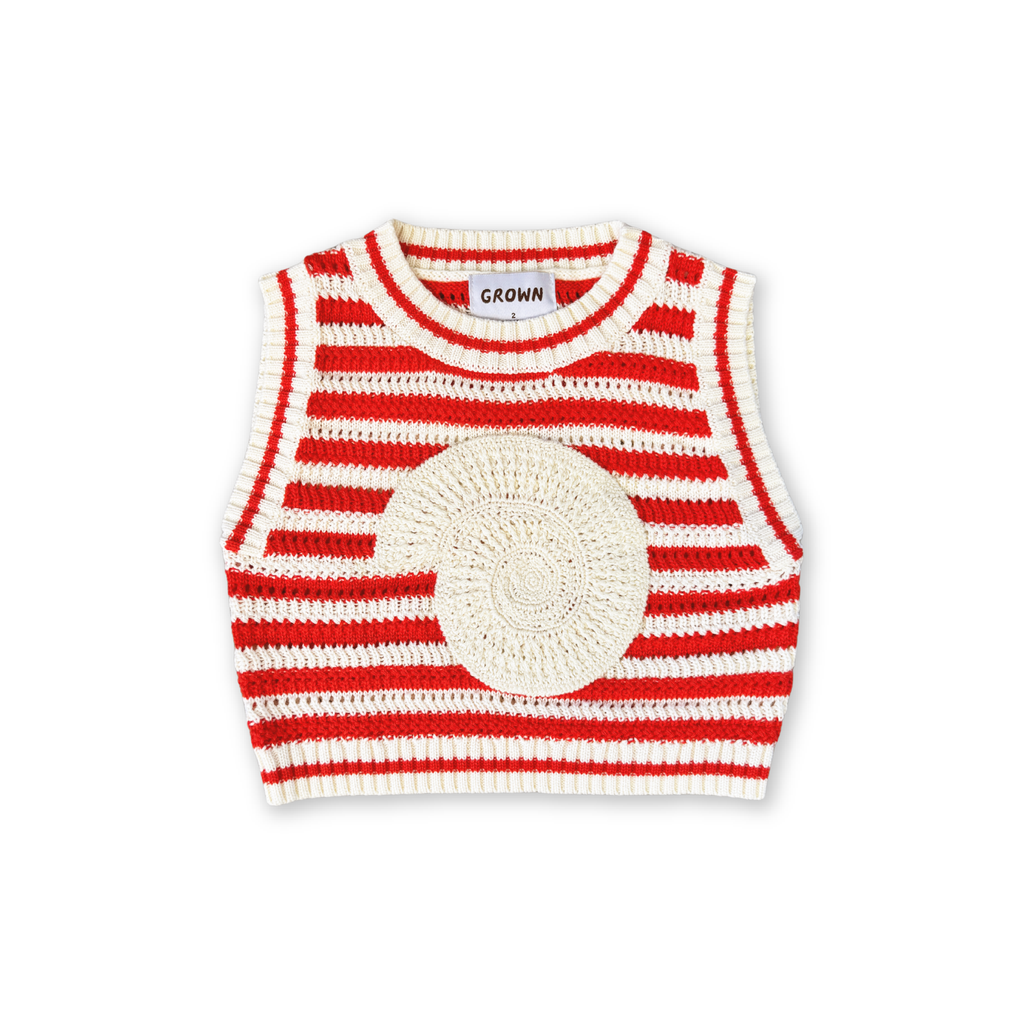 Organic Knitted Crochet-Shell Vest - Chilli