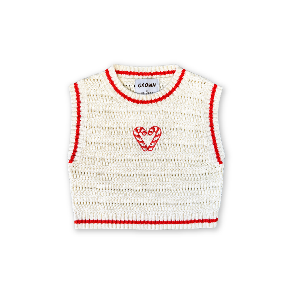 Organic Candy Cane Heart Vest - Milk