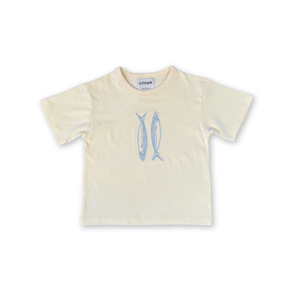 Organic Sardine Embroidered Tee - Milk