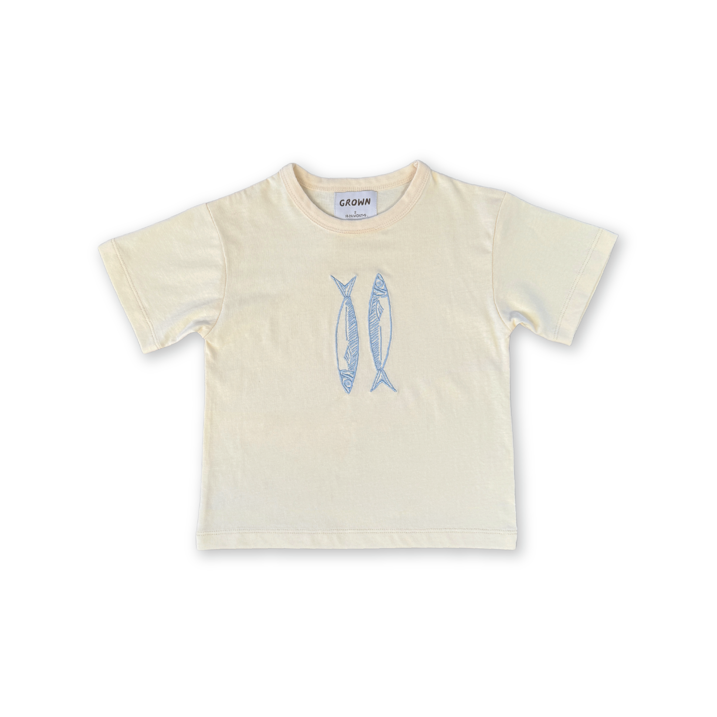 Organic Sardine Embroidered Tee - Milk