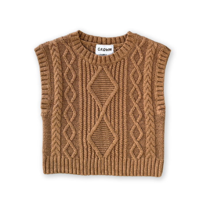 Grown Chunky Cable Knit Vest - Toast
