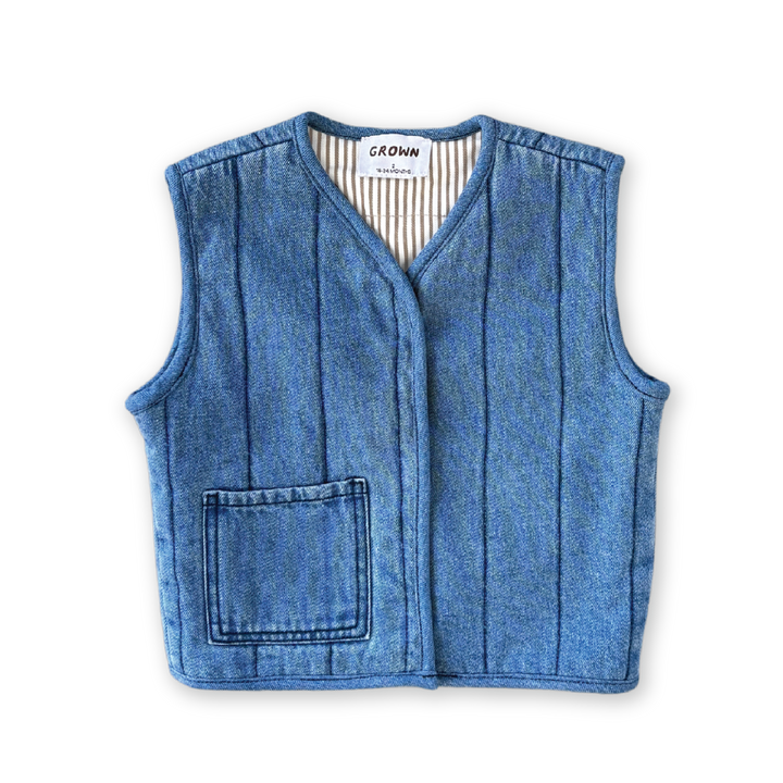 Grown Quilted Reversible Vest - Denim & Paint