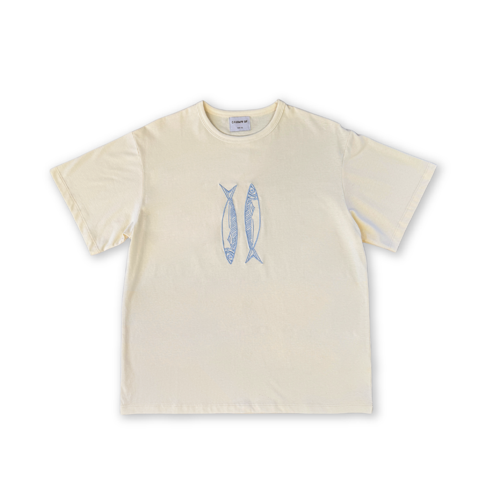 Ladies Organic Sardine Embroidered Tee - Milk