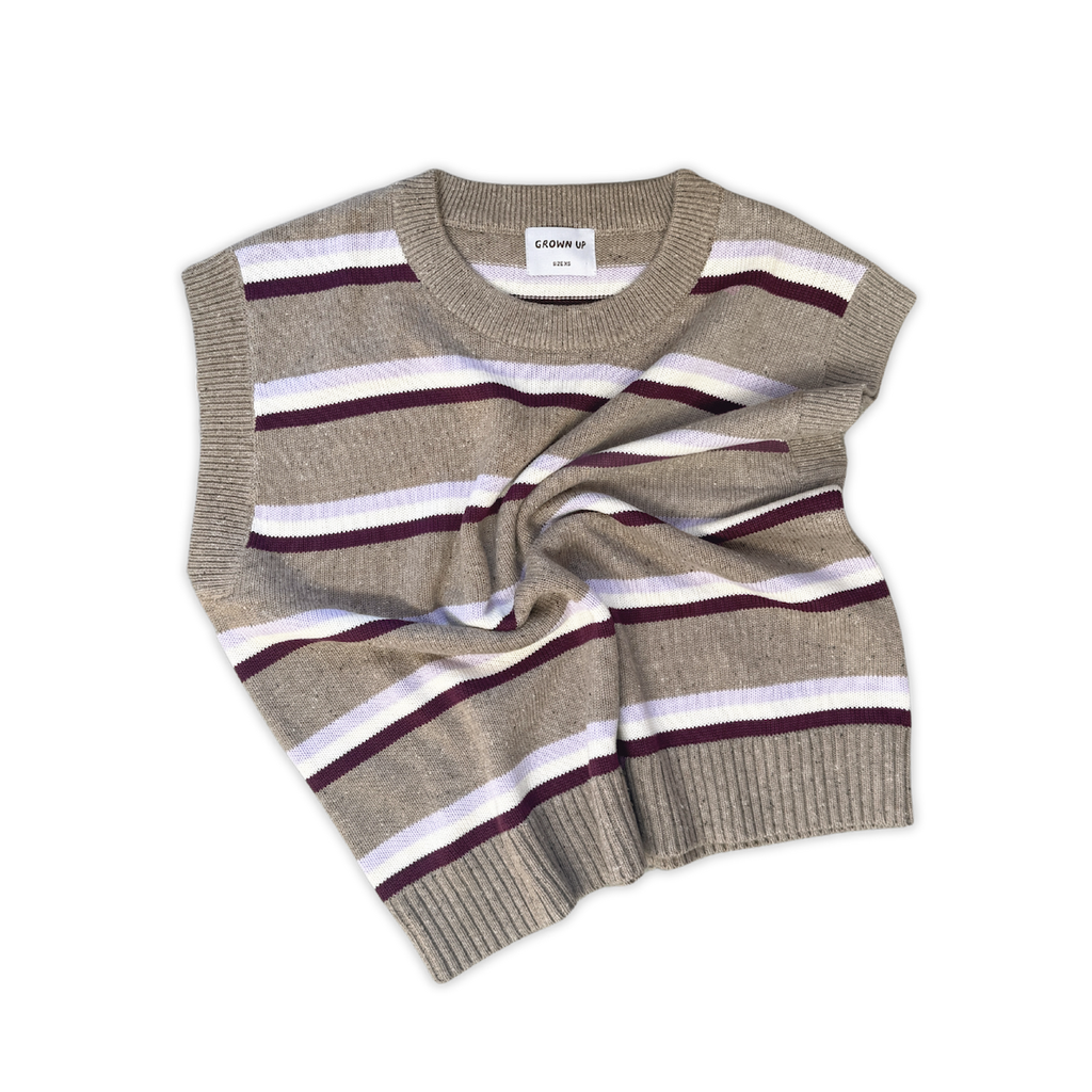 Ladies Organic Stripe Knit Vest - Oatmilk