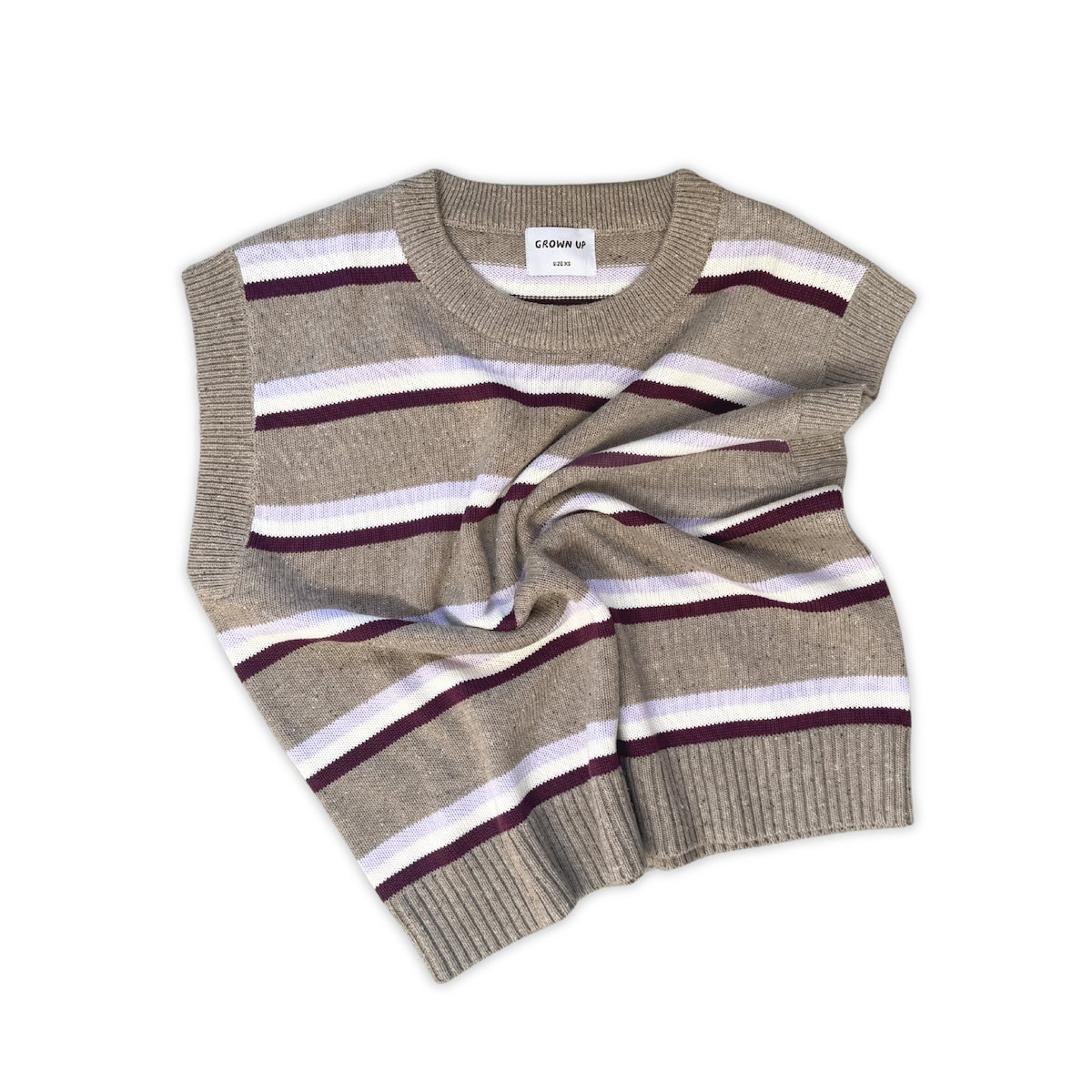 Ladies Organic Stripe Knit Vest - Oatmilk
