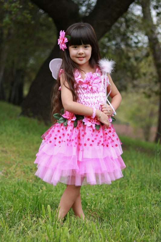 Pink Fairy Blooms Deluxe Dress with Wings-Headband-Size 3-4