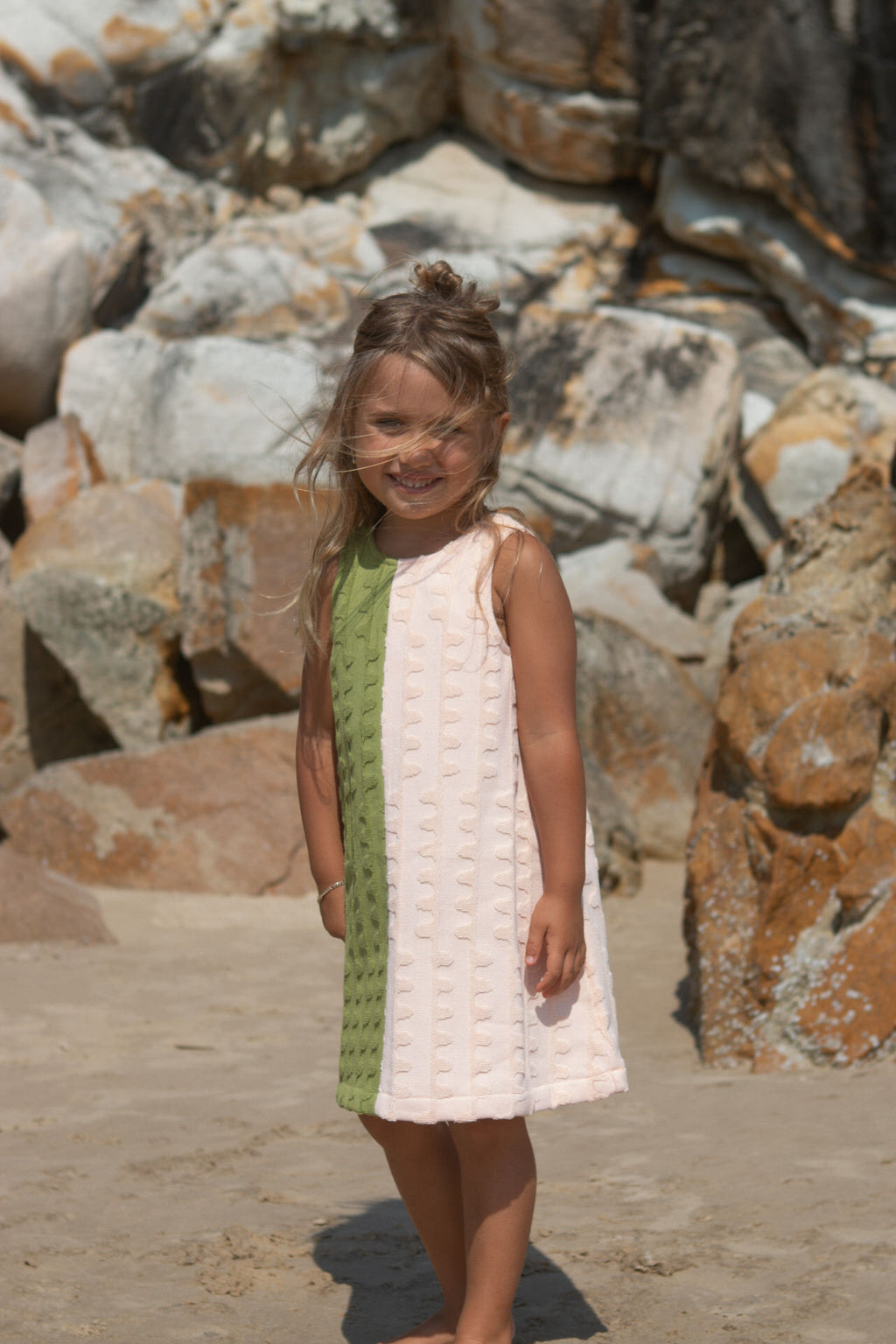 Terry Towelling Flow Dress - Leaf/Peachy