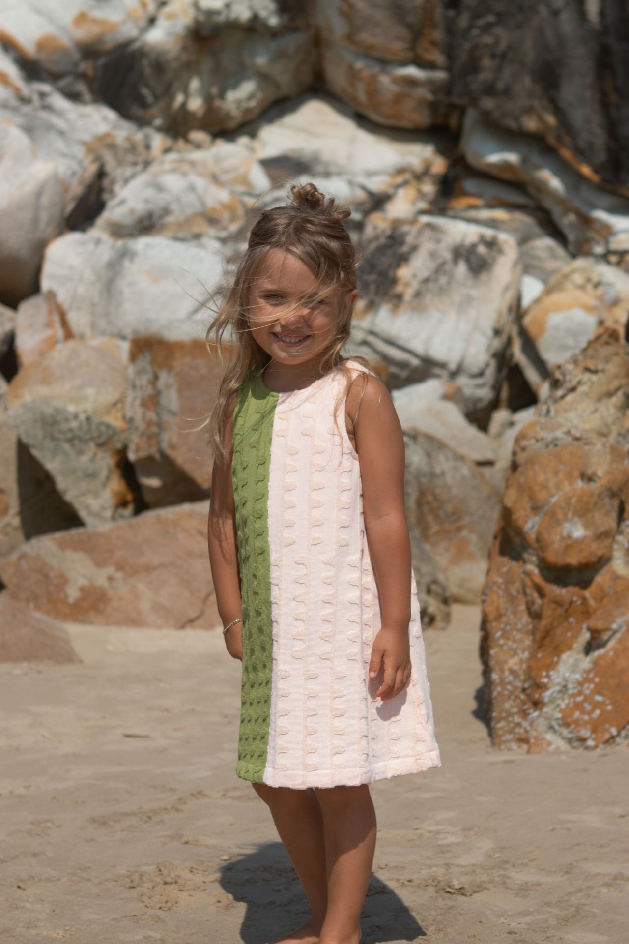 Terry Towelling Flow Dress - Leaf/Peachy