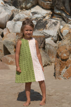 Terry Towelling Flow Dress - Leaf/Peachy