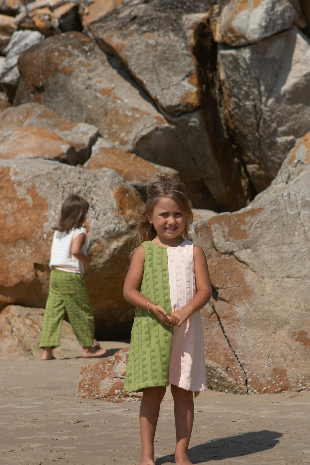 Terry Towelling Flow Dress - Leaf/Peachy