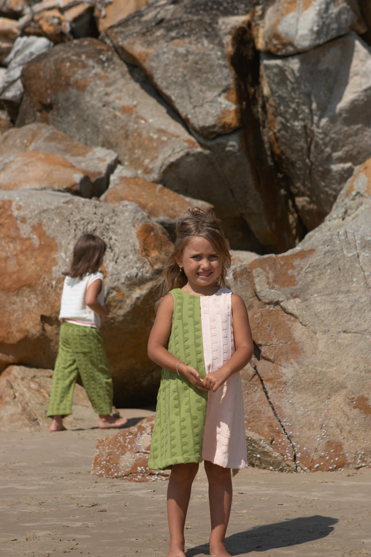 Terry Towelling Flow Dress - Leaf/Peachy