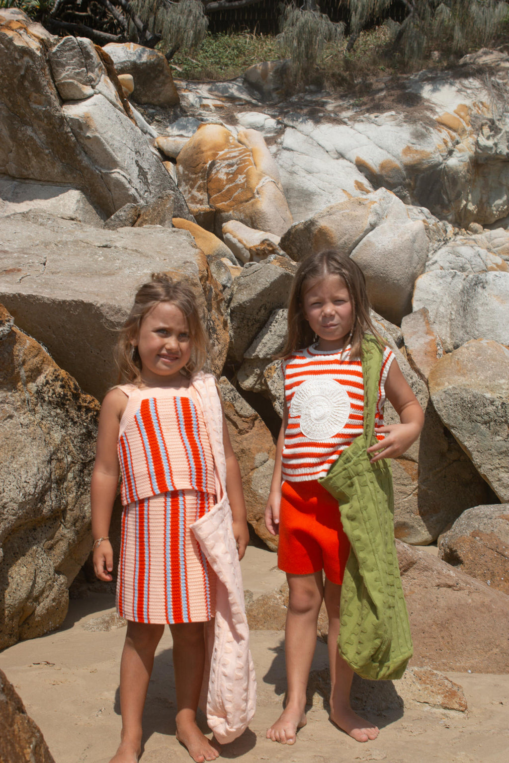 Organic Knitted Crochet-Shell Vest - Chilli