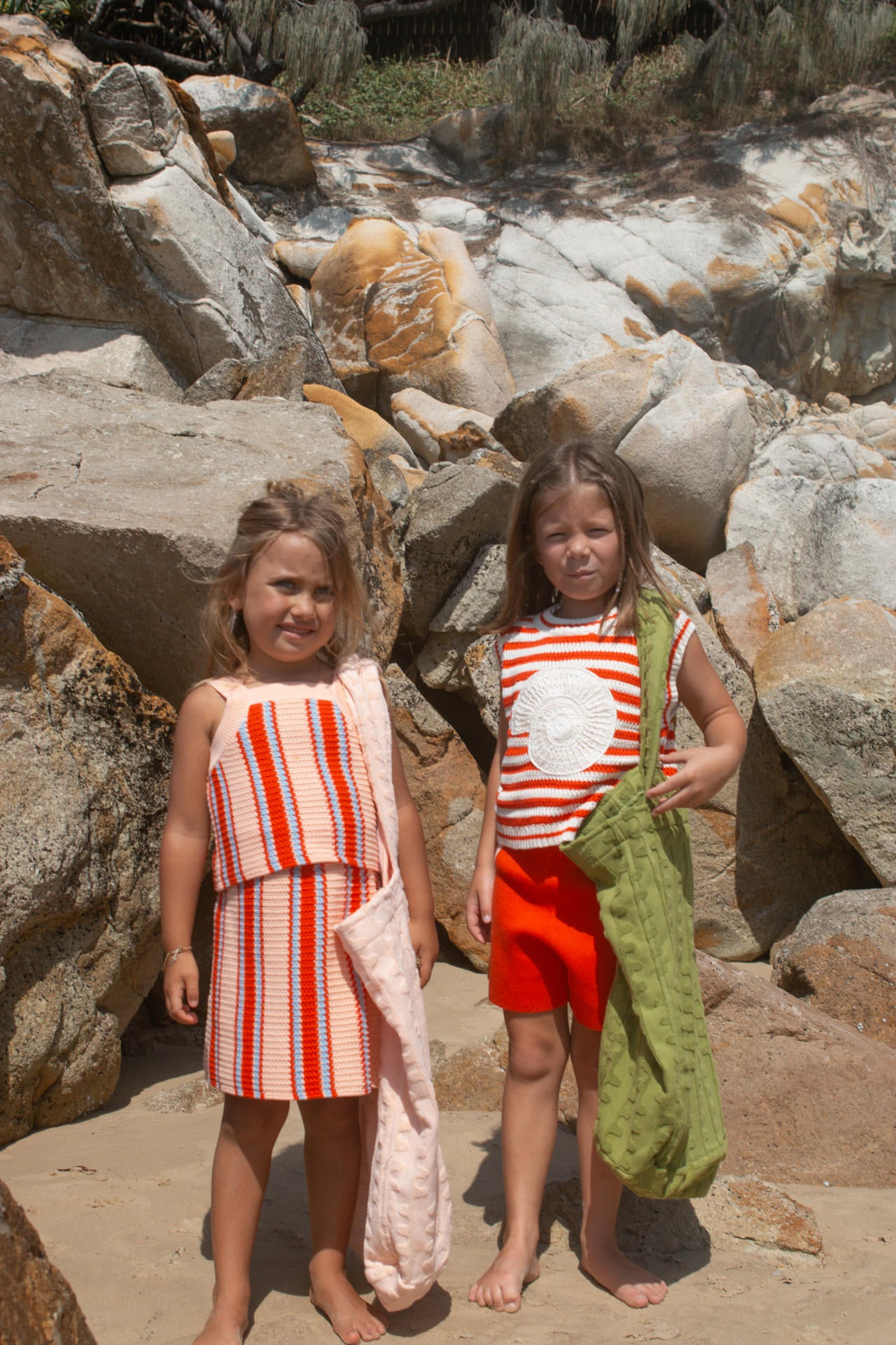 Organic Knitted Crochet-Shell Vest - Chilli