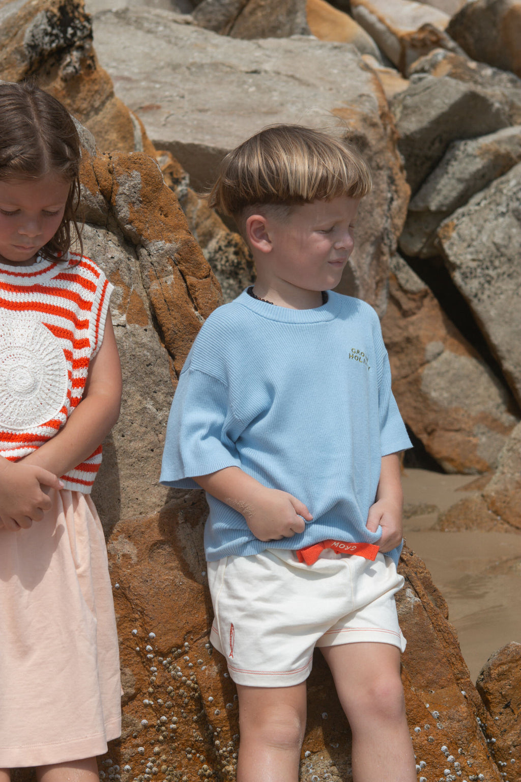 Organic Ribbed Knit Logo Tee - Ocean