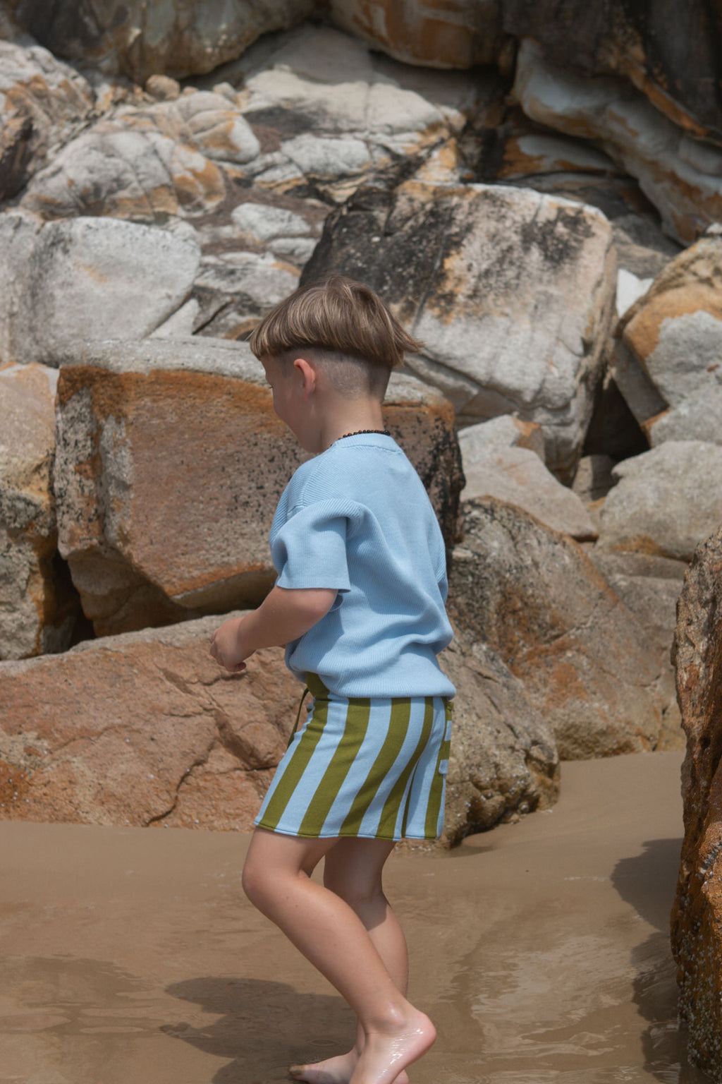 Organic Vertical Stripe Knit Shorts - Ocean & Leaf