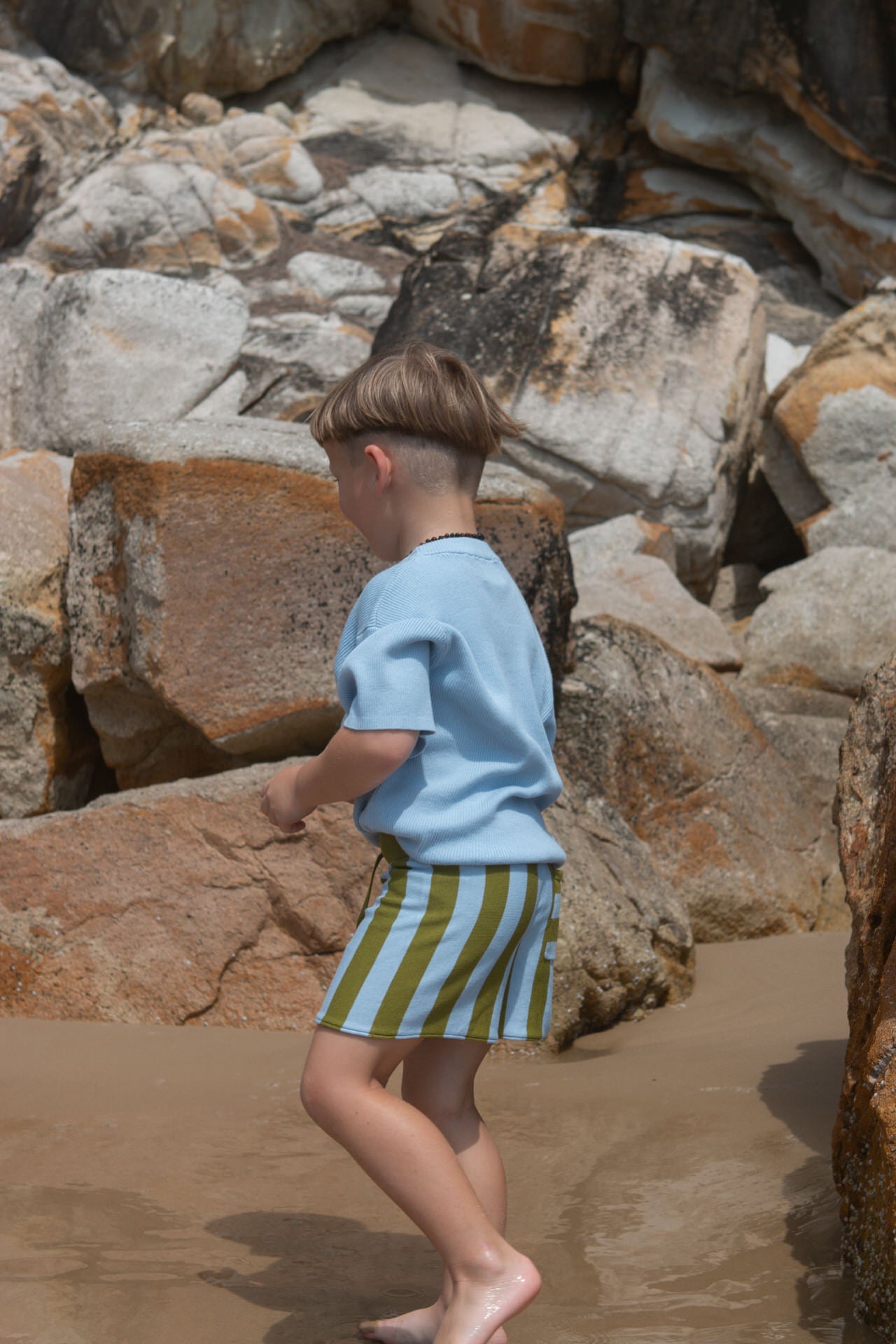 Organic Vertical Stripe Knit Shorts - Ocean & Leaf