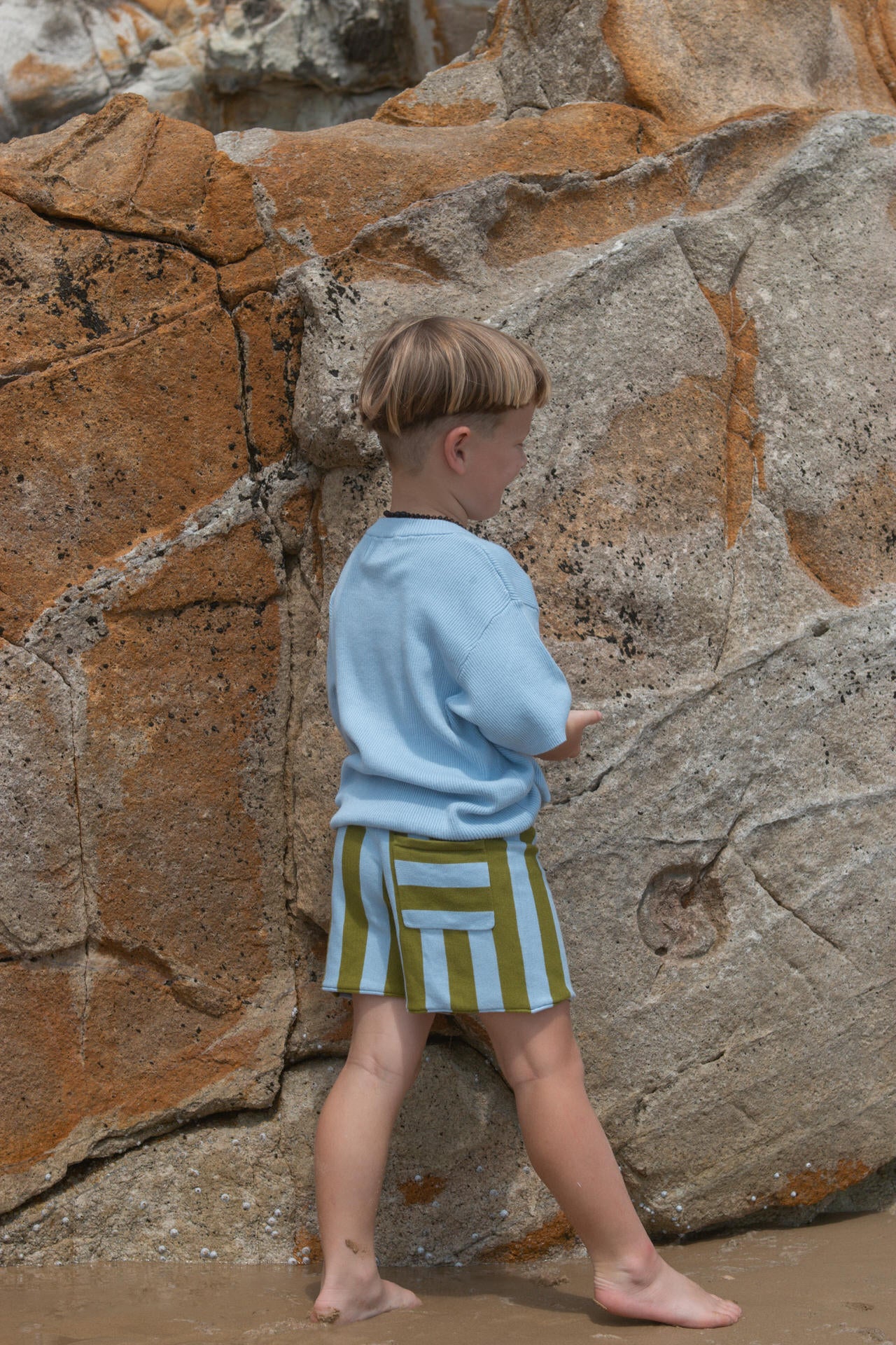 Organic Vertical Stripe Knit Shorts - Ocean & Leaf